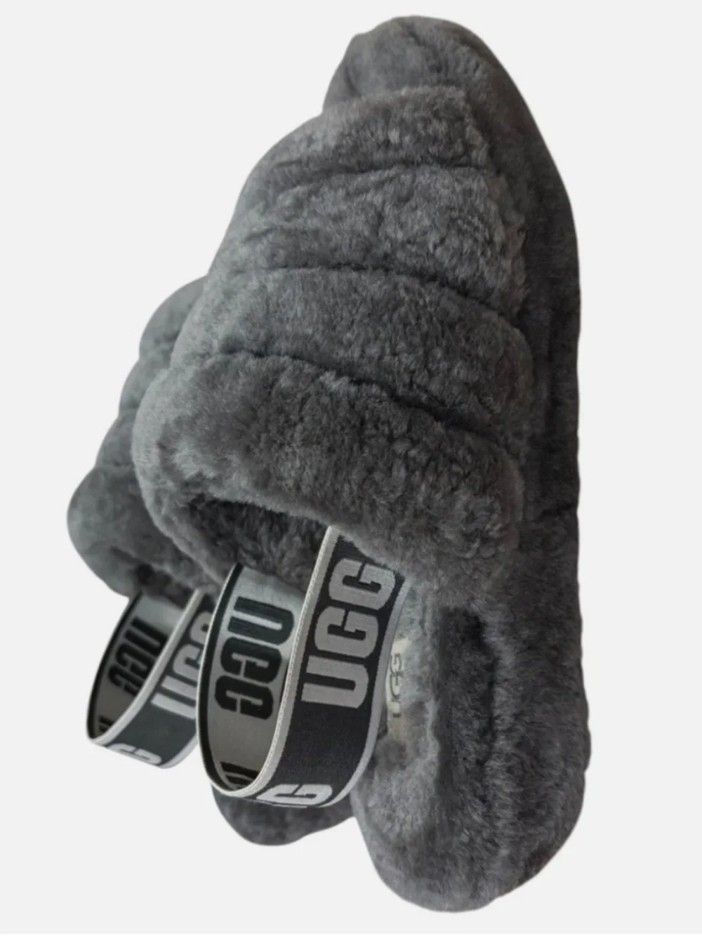 Ugg Size 8 Fluff Yeah Slides Slippers Sandals Sheepskin Gray Fur Slip-On Cozy